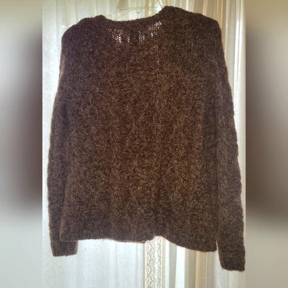 Brown Elena Solano Tan Alpaca Blend Cable Knit Cardigan Button up Sz S Womens - Picture 5 of 6